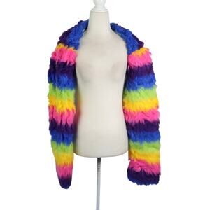 Vintage Y2K J. Valentine Rainbow Stripe Faux Fur Shrug Crop Jacket